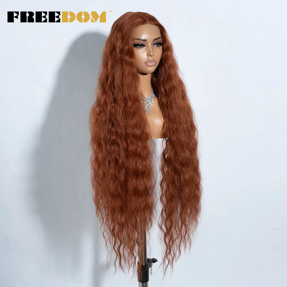 FREEDOM Synthetic Lace Front Wigs For Women 42" Long Curly Wig 6" Deep Part Lace Wig Black Ginger Cosplay Wigs Local Shipping 2