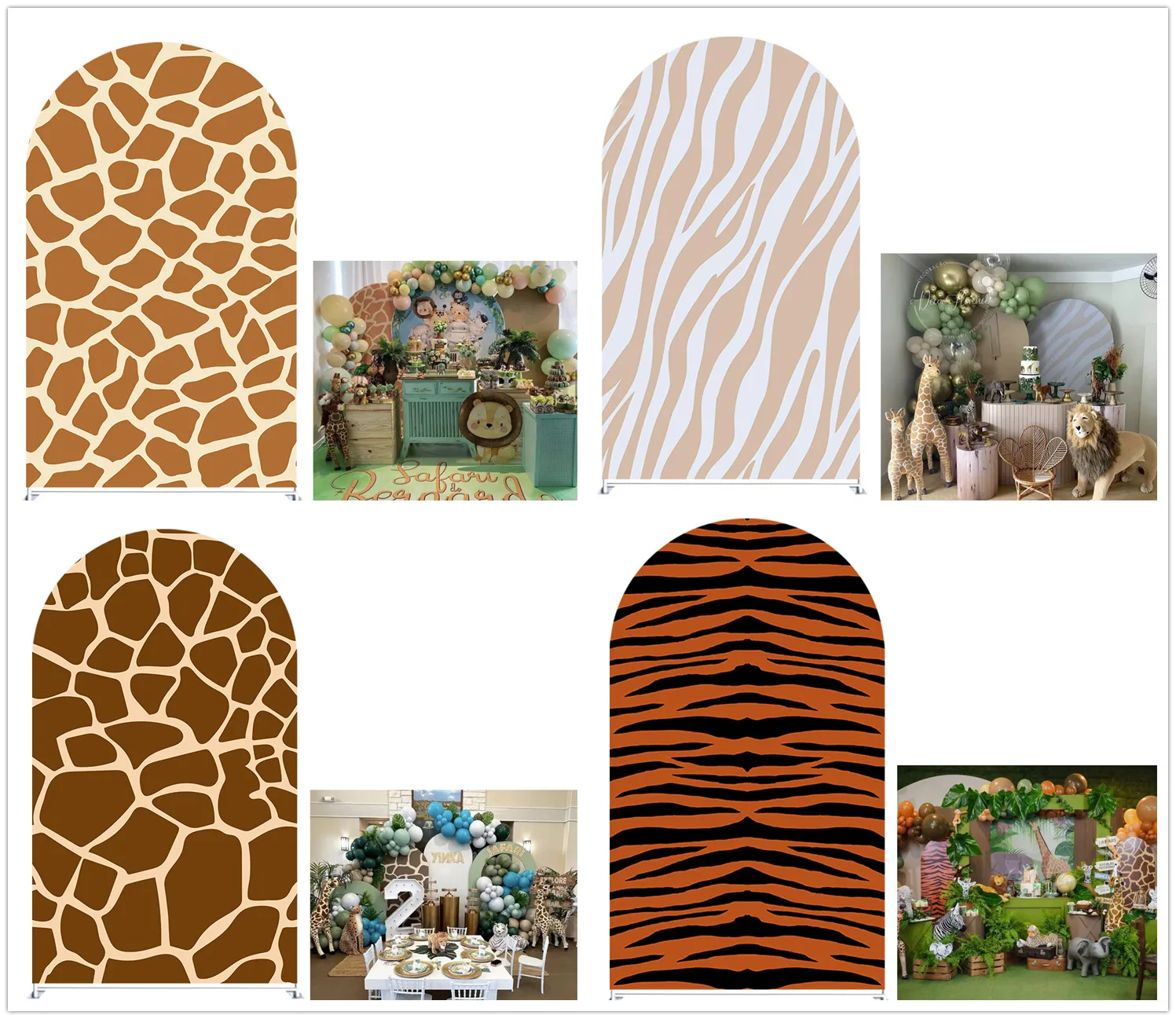 

Arch Fabric Backdrop Covers Jungle Safari Birthday Party Baby Shower Decor Banner Double-Sided Arched Stands Cover for Parties