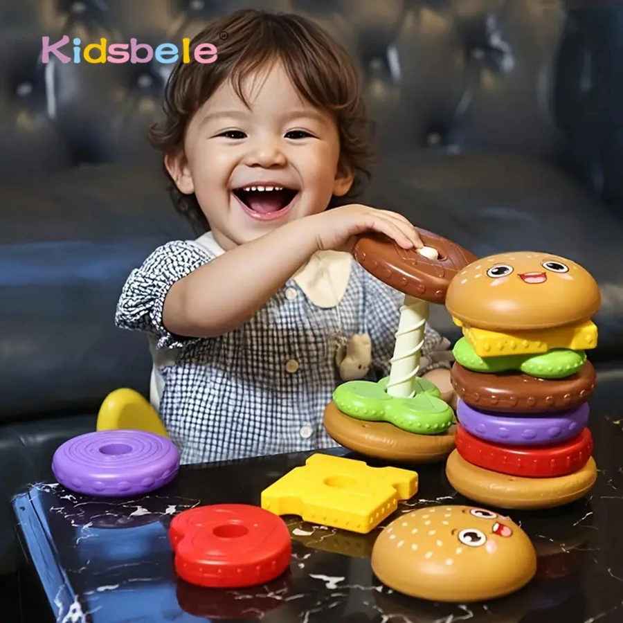 Set di gioco educativo per bambini piccoli: impilatore di hamburger – Apprendimento sensoriale, gioco di abbinamento, sviluppo delle capacità motorie, divertente gioco di ruolo con il cibo_voghion.com