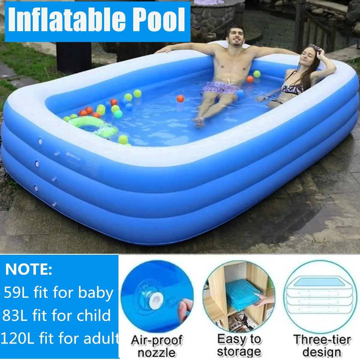 210/305cm Children Home Use Paddling Pool Large Size Inflatable Square  Swimming Pool Heat Preservation Kids Inflatable Pool - Pool Accessories -  AliExpress