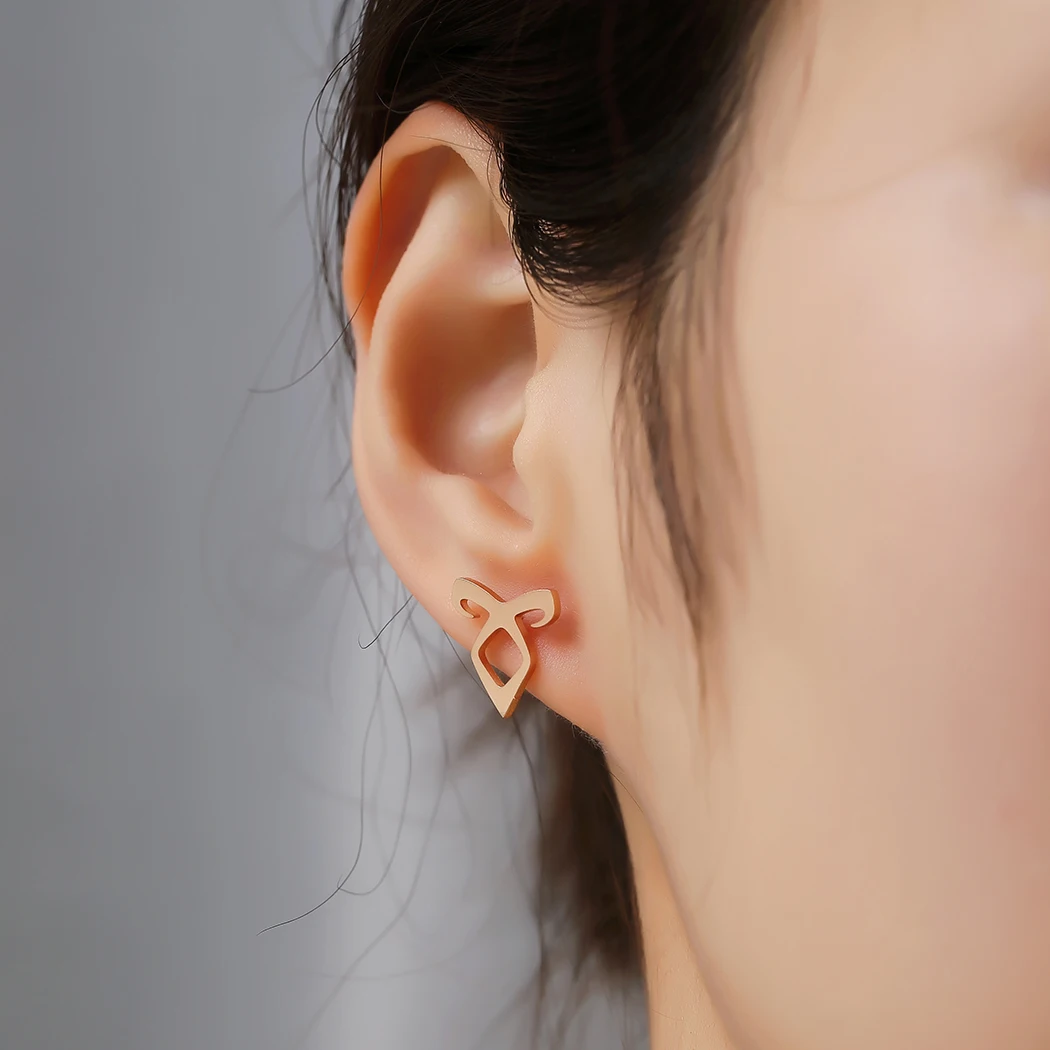 QIAMNI Stainless Steel Minimalist Geometric Parabatai Runes Stud Earrings Fashion Shadowhunters Angelic Power Jewelry Gift Charm 4