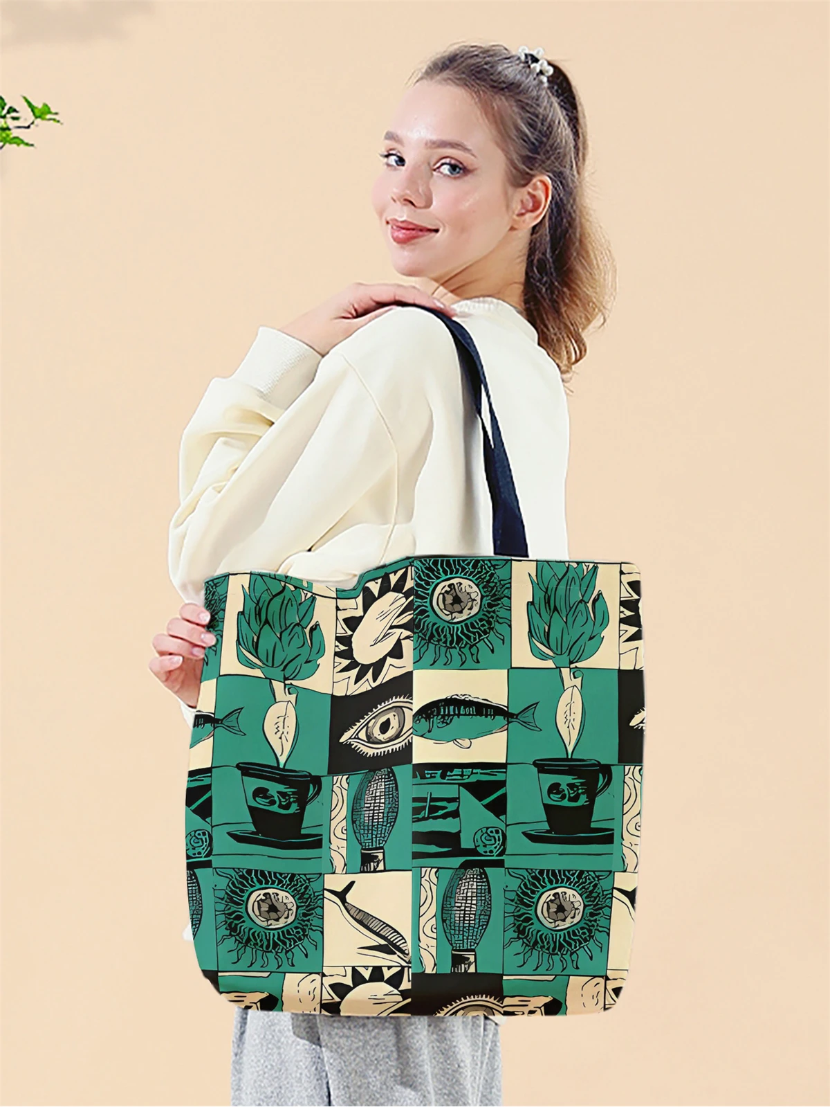 1pc,puzzle style handbag, reusable fashionable handbag, multifunctional handbag, printed canvas shopping bag