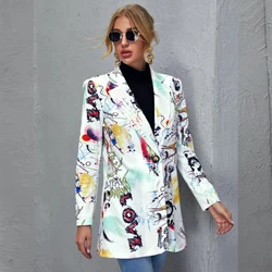 2021 nova impresso blazer feminino casual pequeno terno jaqueta solta um botão terno criativo terno elegante senhora casaco americano à moda