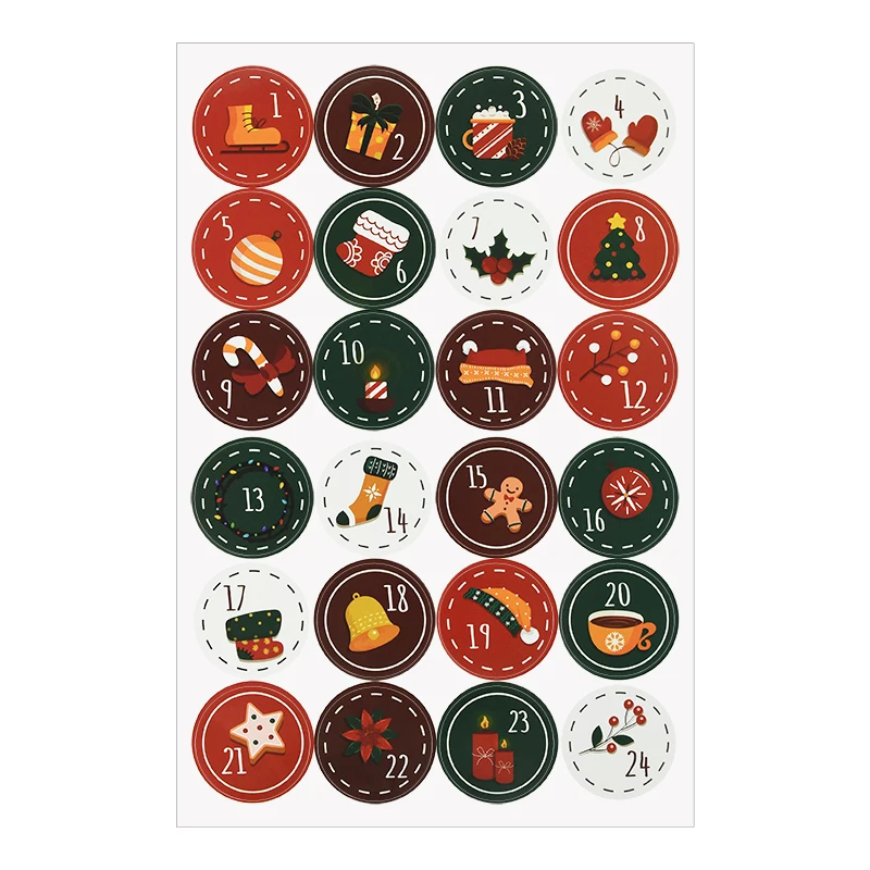 Christmas Advent Calendar Number Sticker Gift Label Adhesive Stickers Christmas New Year Decoration 24Pcs