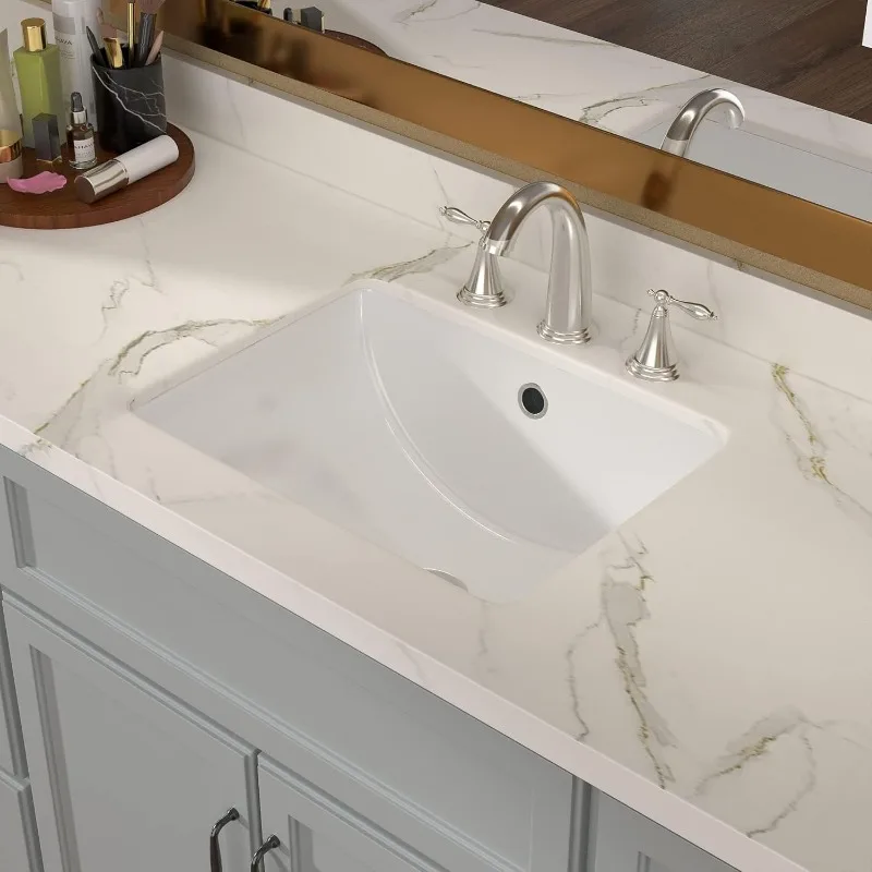 Undermount Bathroom Sink 18x14 Inch White Rectangular Ceramic Bathroom Sink Deep Basin with Overflow Vanity Basin Hand Basin 3