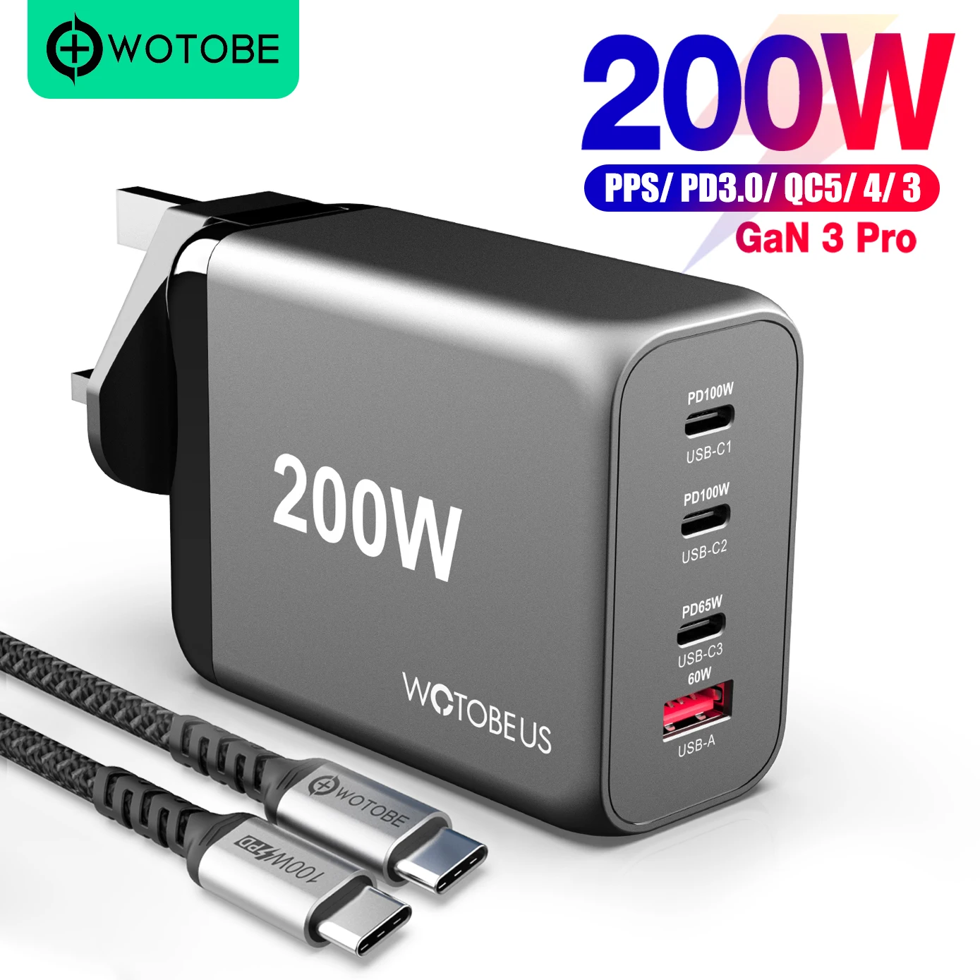 vivo iQOO 11 10 Pro 200W GaN Fast Charging Wall Charger Adapter +