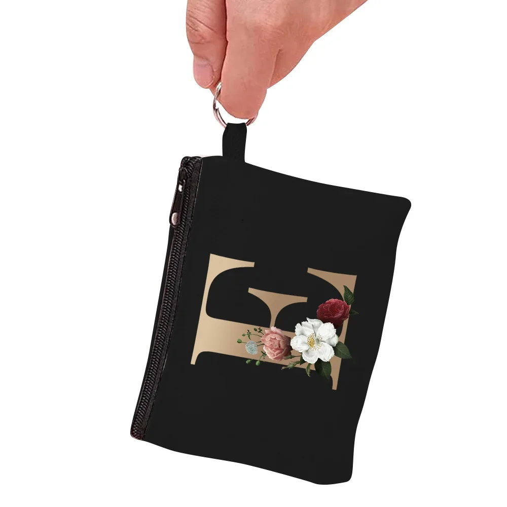 Wallet Unisex Coin Bag Earplugs Key Storage Bag Small Object Ring Buckle Organizer Black Canvas Gold Letter Print Pattern Series