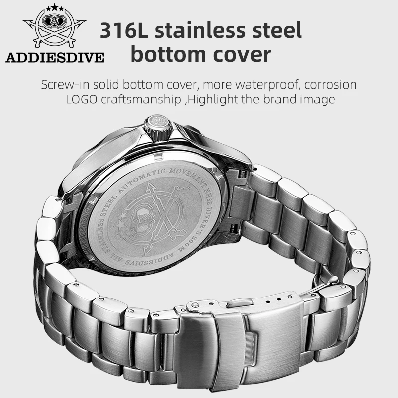 ADDIESDIVE 2023 Men Automatic Mechanical Watches Men's 316L Stainless Steel Super Luminous Sapphire glass 200m diving wristwatch