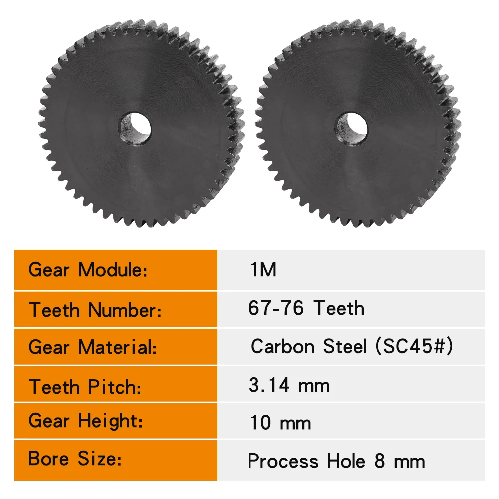 Cylindrical Gear Mod 1 Teeth Pitch 3.14 mm SC45# Carbon Steel 1M-67T/68T/69T/70T/71T/72T/73T/74T/75T/76T Motor Gear