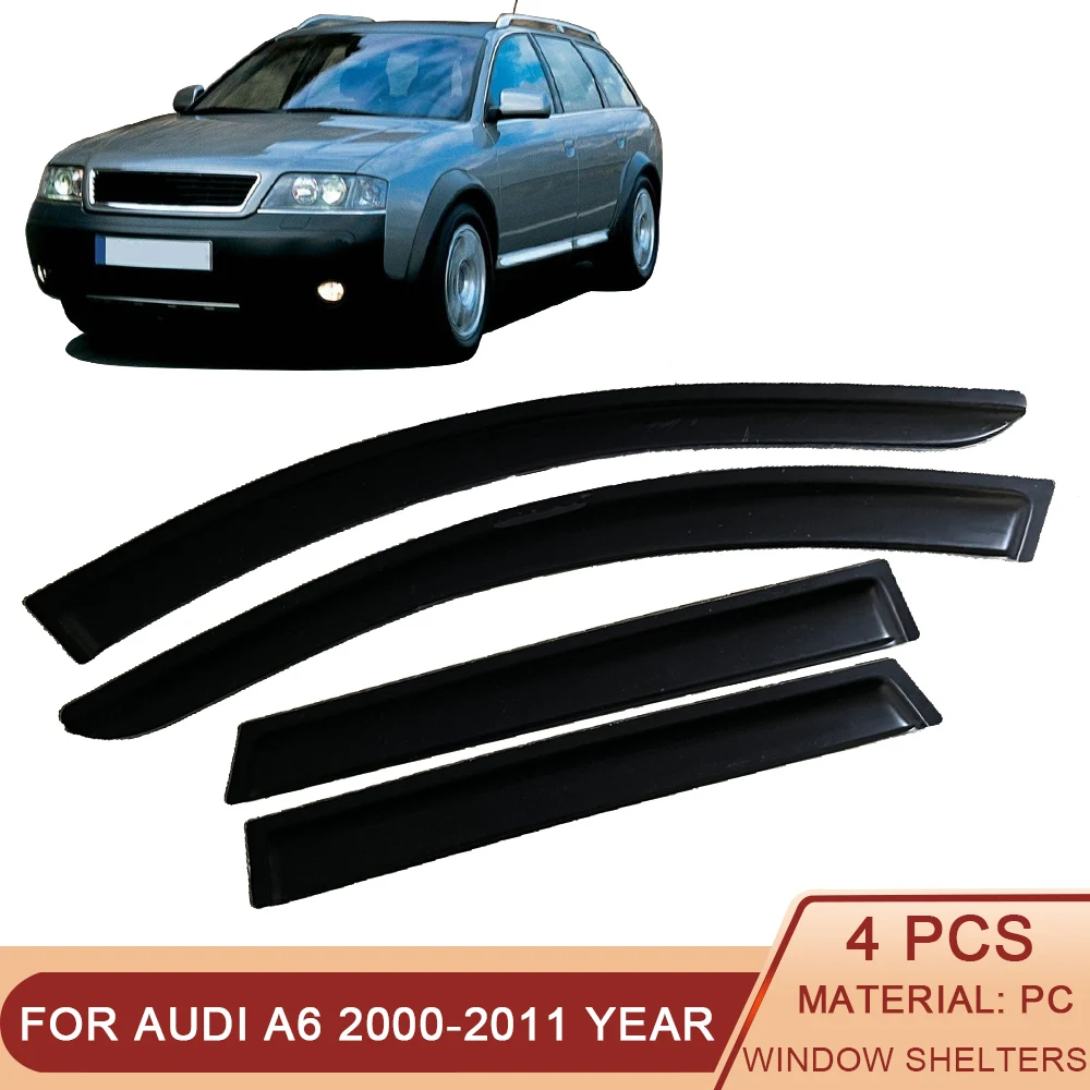 

For Audi A6 4F C6 4B C5 2000-2011 Wagon Auto Black Tinted Car Side Window Visor Guard Vent Awnings Shelters Rain Door Ventvisor