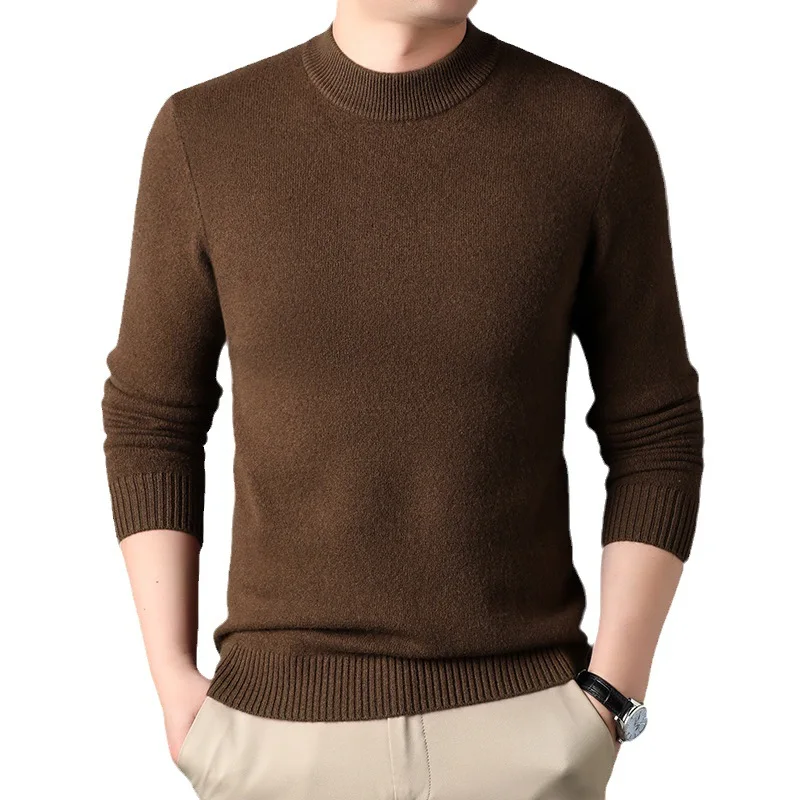 100% Pure Wool Sweater for Men Thickened Half-High Collar Commuter's All-Matching Base Cardigan Men