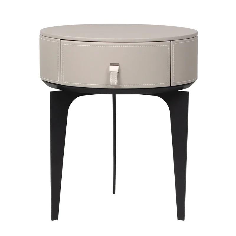 

grey leather nightstand mini small modern luxury round bedside table