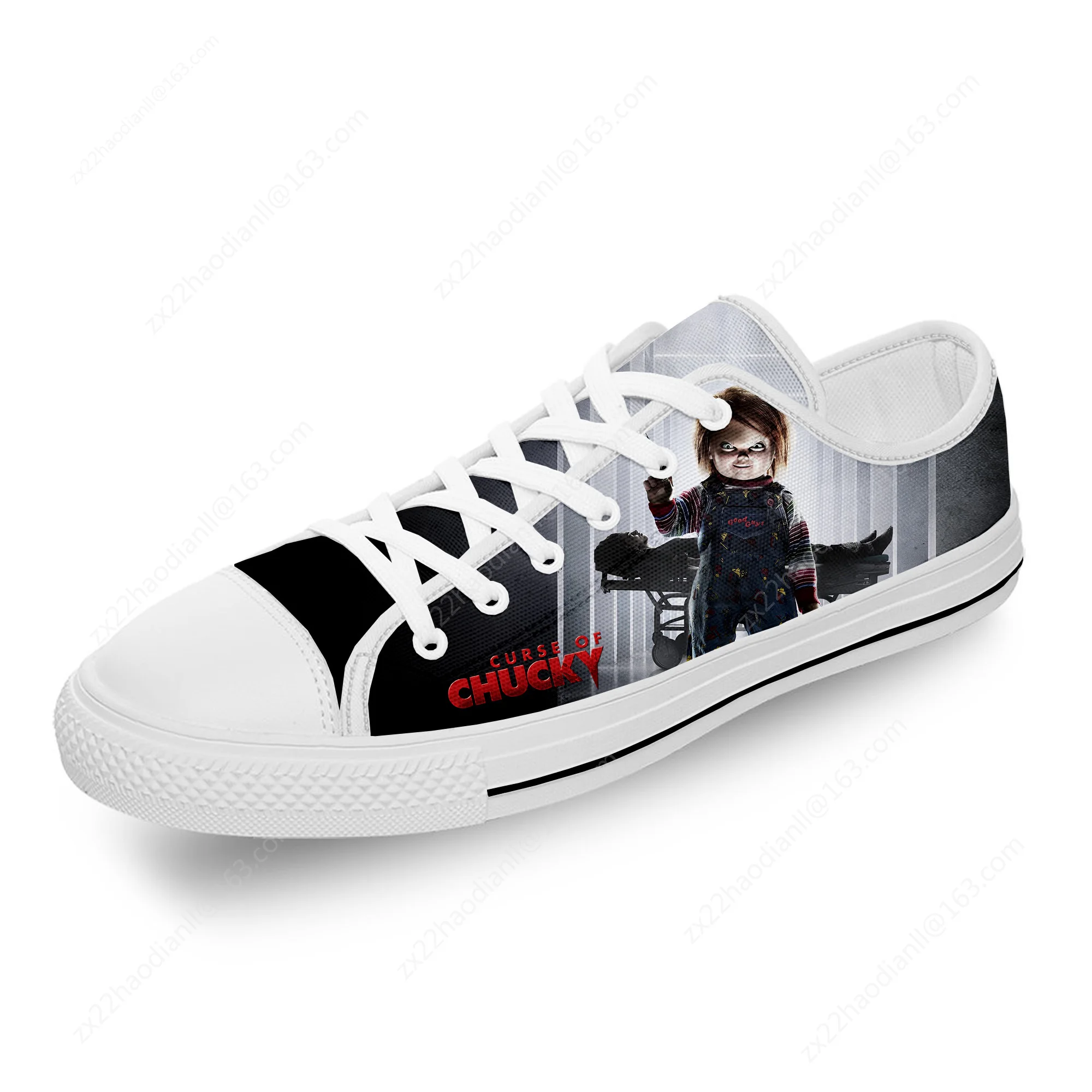 Movie Horror Childs Play Chucky White Cloth Fashion 3D Print Low Top Canvas Shoes Men Women Lightweight Breathable Sneakers