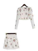 Iqj-مجموعات تصميم الماس بلصق أحادي اللون للنساء ، رقبة مستديرة ، أكمام طويلة ، معطف قصير ، تنورات عالية الخصر ، أنثى ، ربيع ، 36A130 1