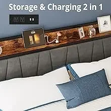 Description Picture 4 of itemCalifornia King Bed Frame with 4 Storage Drawers, Platform Bed with Charged Headboard, Sturdy and Stable,No Noise, No Box Spring