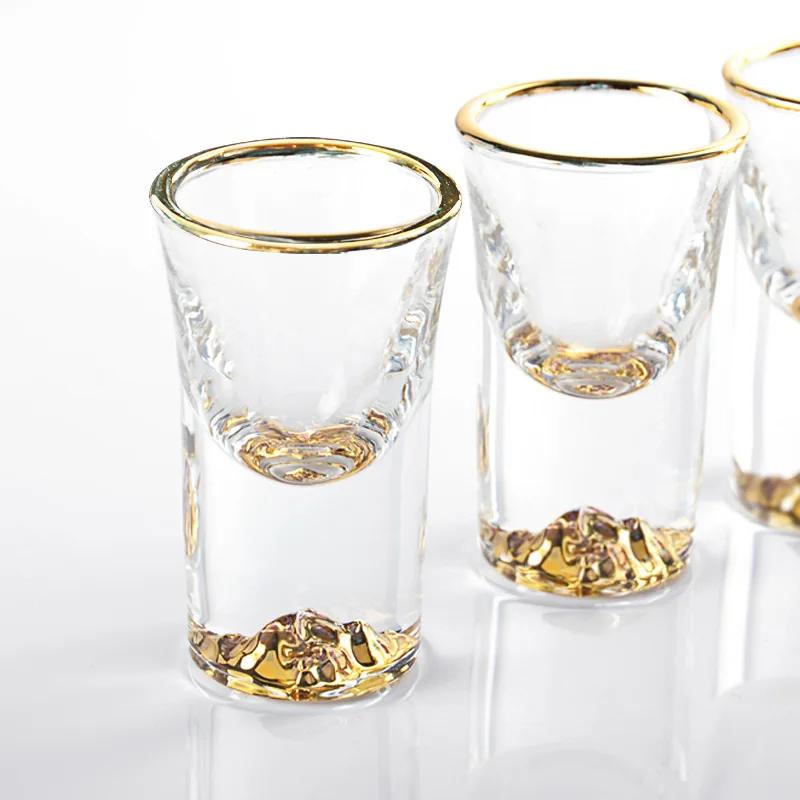 Crystal Liquor Spirits Shot Glasses Gold Foil Rim Mountain Wine Glass