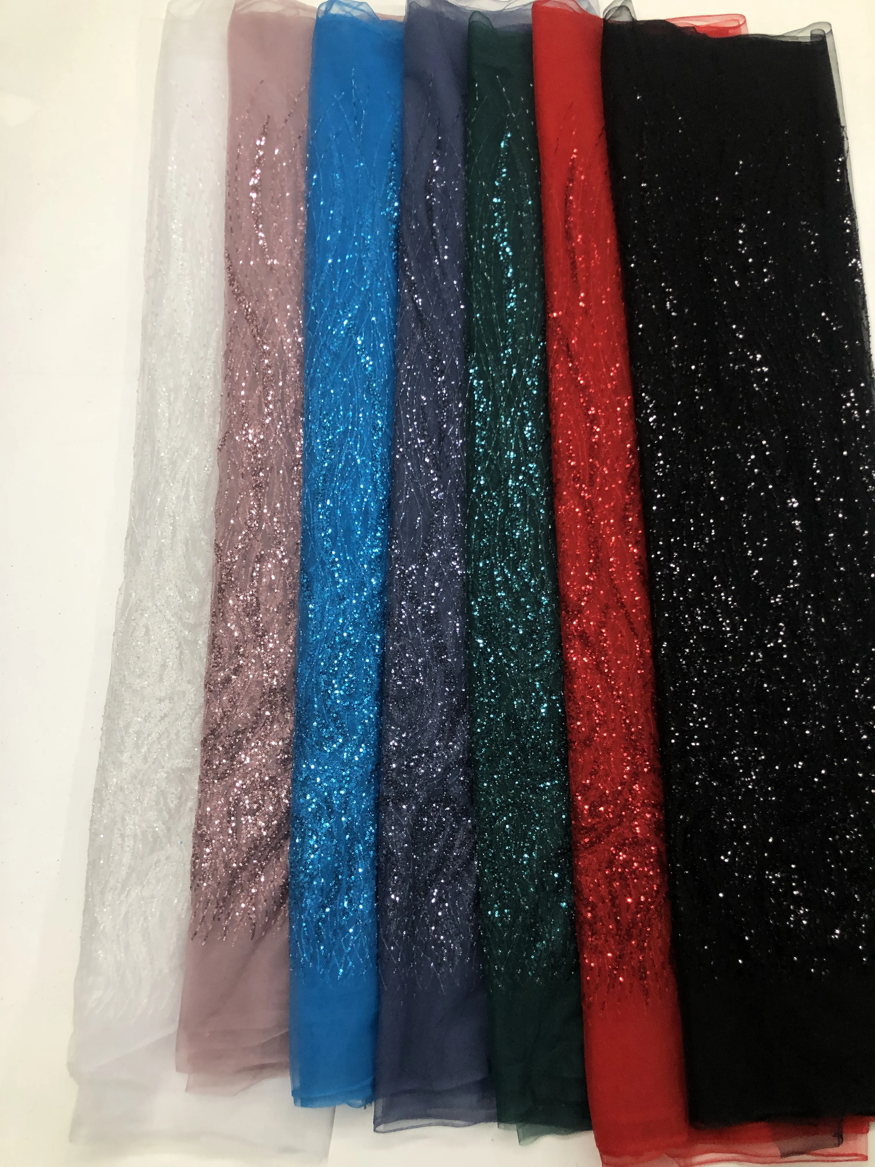 Red Luxury African Tulle Beaded High Quality Nigerian Sequins With Pearl Lace French Tulle Fabric For Party Dress Sew