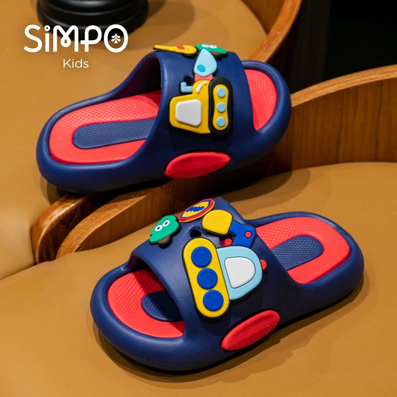 【Best SKU活动价 Guaranteed】 Boys' Toddler Bathroom Indoor Slippers Slides Excavator Charms Soft Sole Non-Slip Kids Sandals Boys and Girls Slippers Footwear.