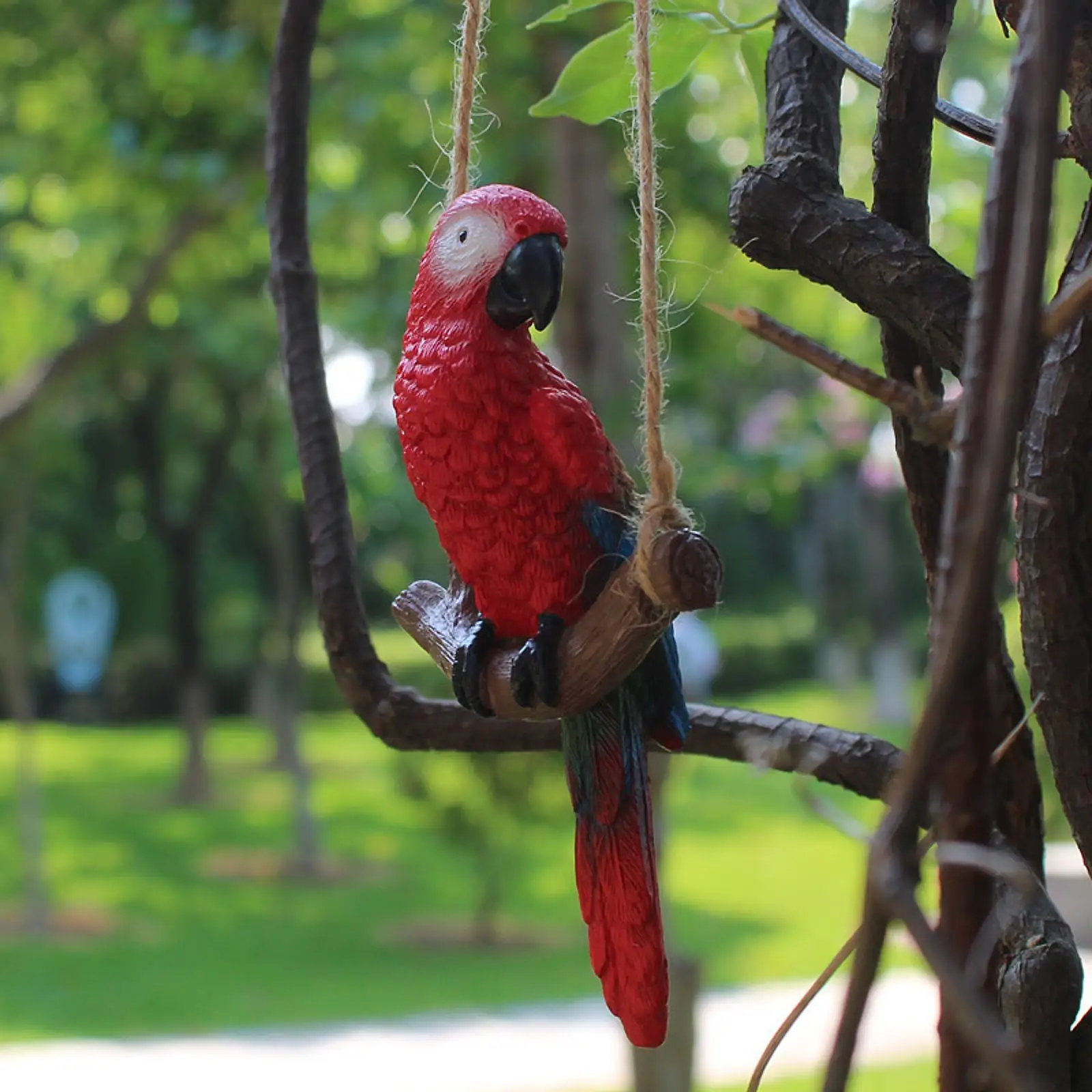 Garden Parrot Figurine Hanging Decoration Micro Landscape Cute Resin Garden Bird Statue for Porch Home Indoor Outdoor Lawn Yard