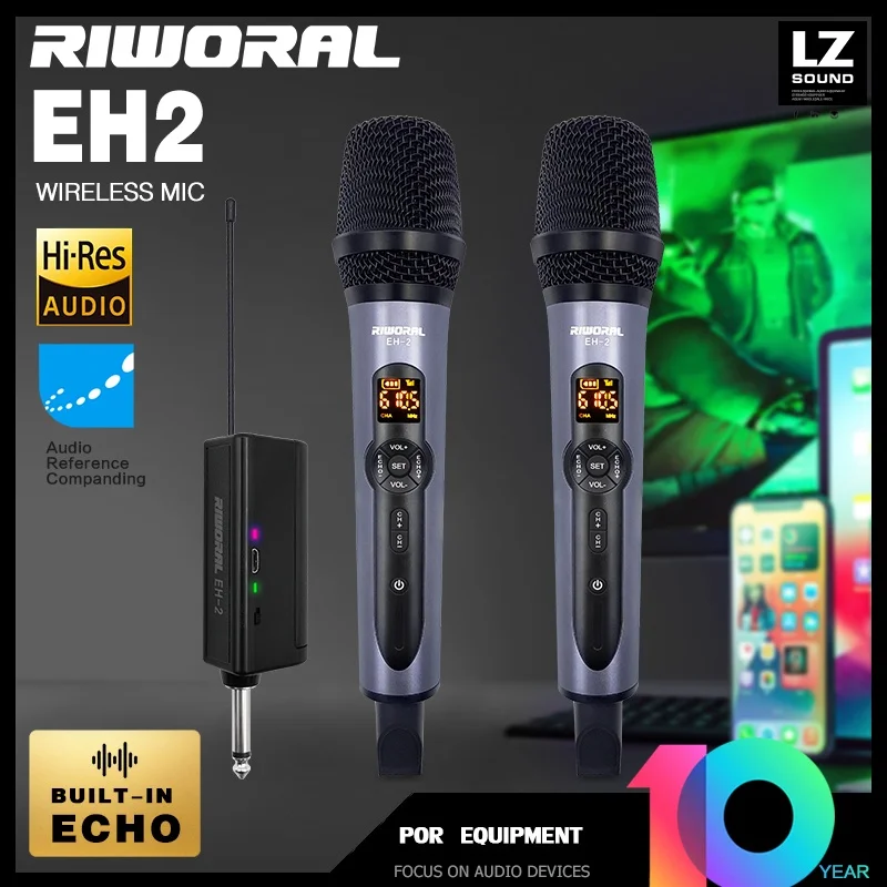 

RIWORAL EH-2 professional wireless microphone uhf Volume adjustment echo reverb DSP effects cordless Metal mic