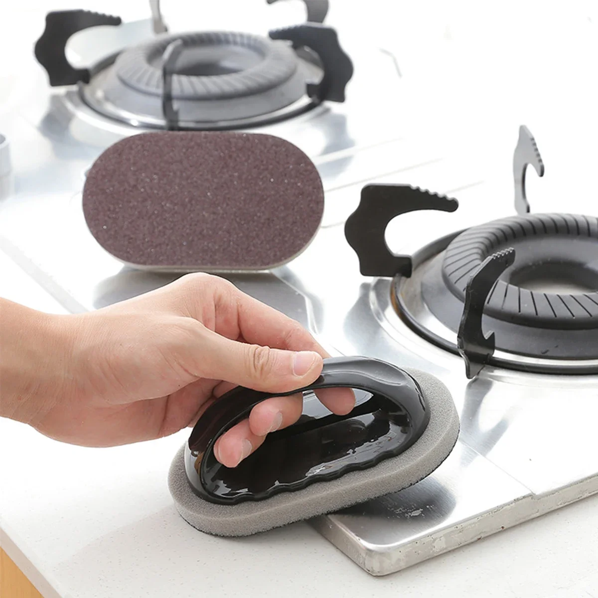 Reusable Emery Magic Sponge - Kitchen Pot Brush with Handle for Easy Cleaning and Decontamination - Washable and Eraser Cleaning 4