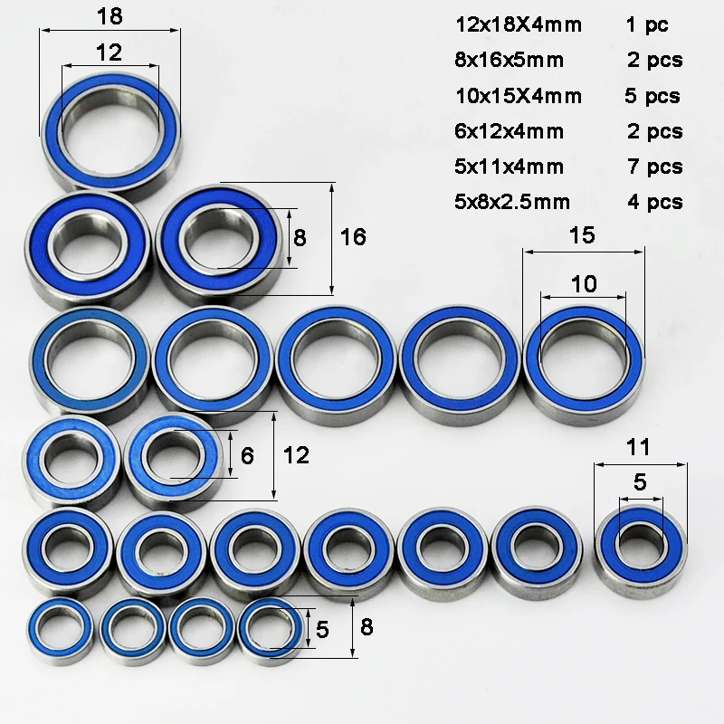 트랙사스 슬래쉬 4x4 VXL 러슬러 스탬피드 HQ727 레모 1/10 볼 베어링용 RC카 업그레이드 부품 고무 밀봉 베어링 키트 세트