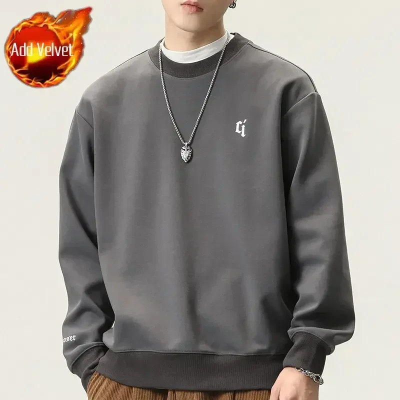 thumbnail image 1 of Sudadera con cuello redondo para hombre, ropa masculina, sudadera con cuello redondo, sin capucha, estampado negro, talla S, una pieza, overfit, color pastel, barata, 1 of 5