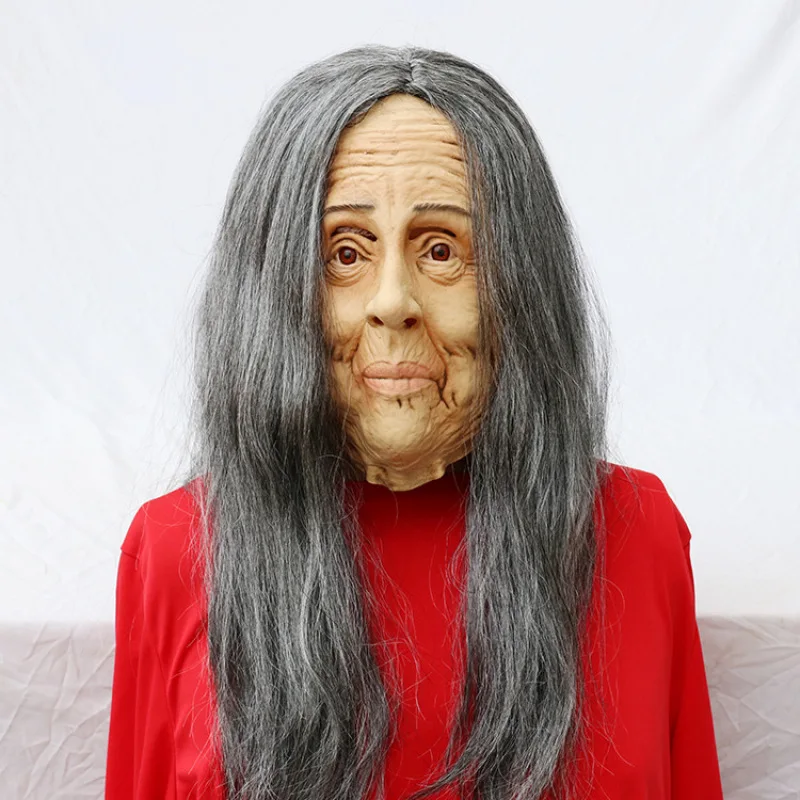 

Halloween Scary Horror Mask Old Witch Head Latex with Hair Halloween Fancy Dress Grimace Party Costume Cosplay Masks Props Adult