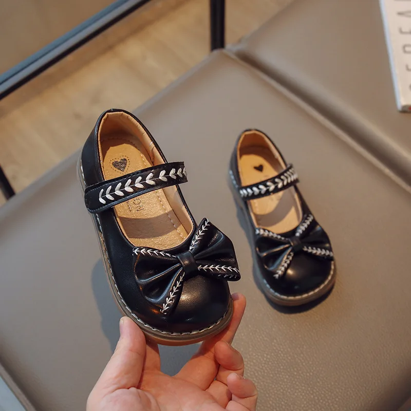 

Girls Leather Shoes Kids Mary Janes Children Party School Shoes Black Flats Princess Sweet Bow-knot Kids Shoes for Girl