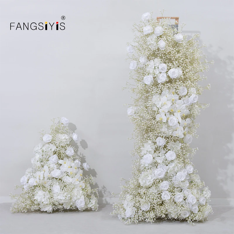 

5D Floral White Rose Orchid Baby Breath Wedding Backdrop Arrangement Event Party Stage Decor Table Flower Runner Window Display