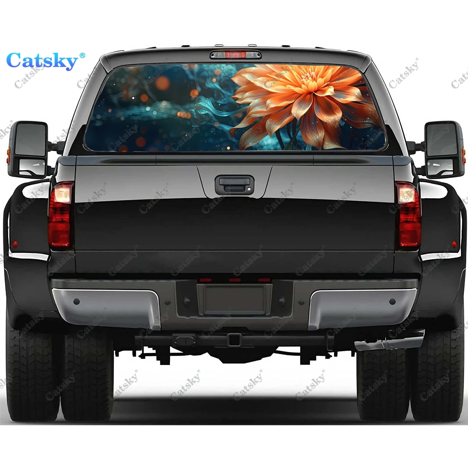 

Beautiful Flower Art Rear Window Decal Fit Pickup,Truck,Car Universal See Through Perforated Back Windows Vinyl Sticker