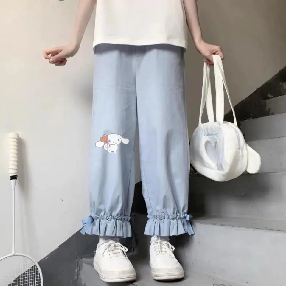

Кавайные аниме Cinnamoroll спортивные повседневные Прямые брюки Sanrio милые Мультяшные персонажи милые свободные кружевные широкие брюки для девочек Подарки