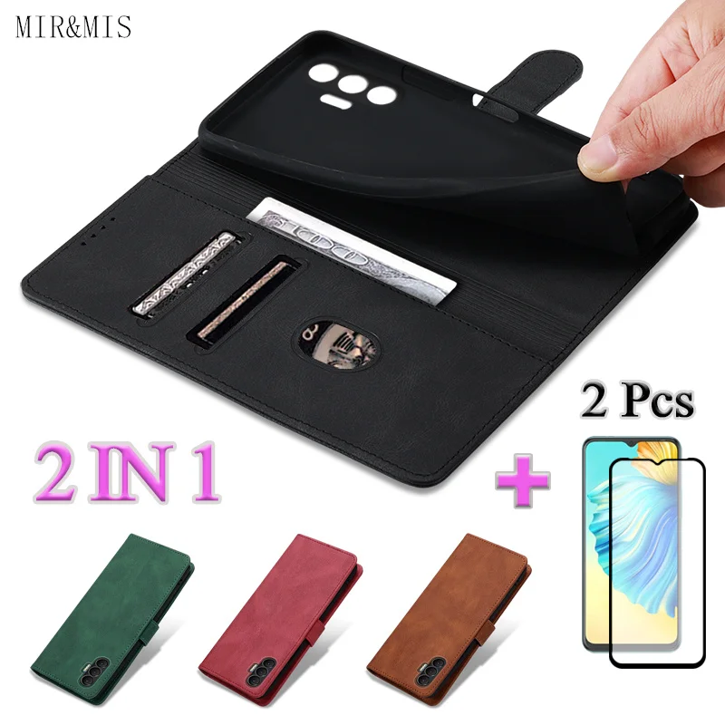 

2 IN 1 For Tecno Spark 8P Wallet Leather Case Casing With Ceramic Protector Screen Curved Tempered Film