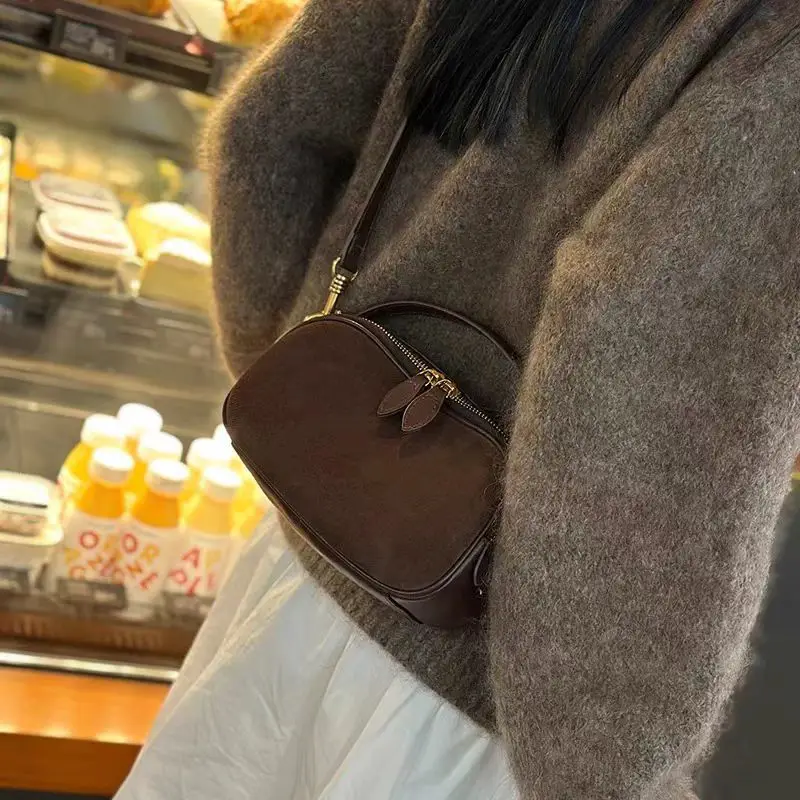 Women's Genuine Suede Cowhide Leather Shoulder Bag Soft Cow Versatile Ladies Crossbody Bag Trendy Luxury Female Designer