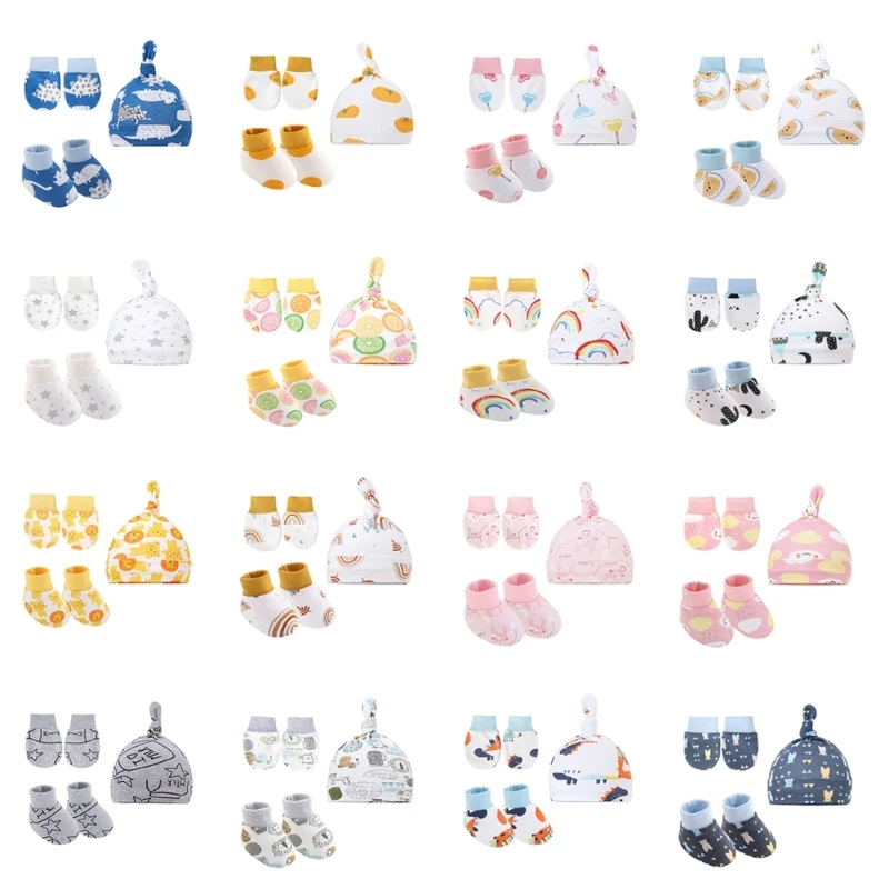 

2024 New Cartoon Baby Anti Scratching Gloves Hat Foot Cover SetGirl Boy Costume Present