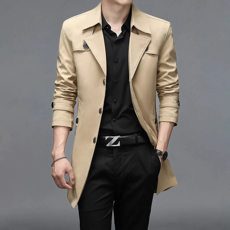 Trench coat Men Business Casual Single Breasted Long Jacket 6XL 7XL