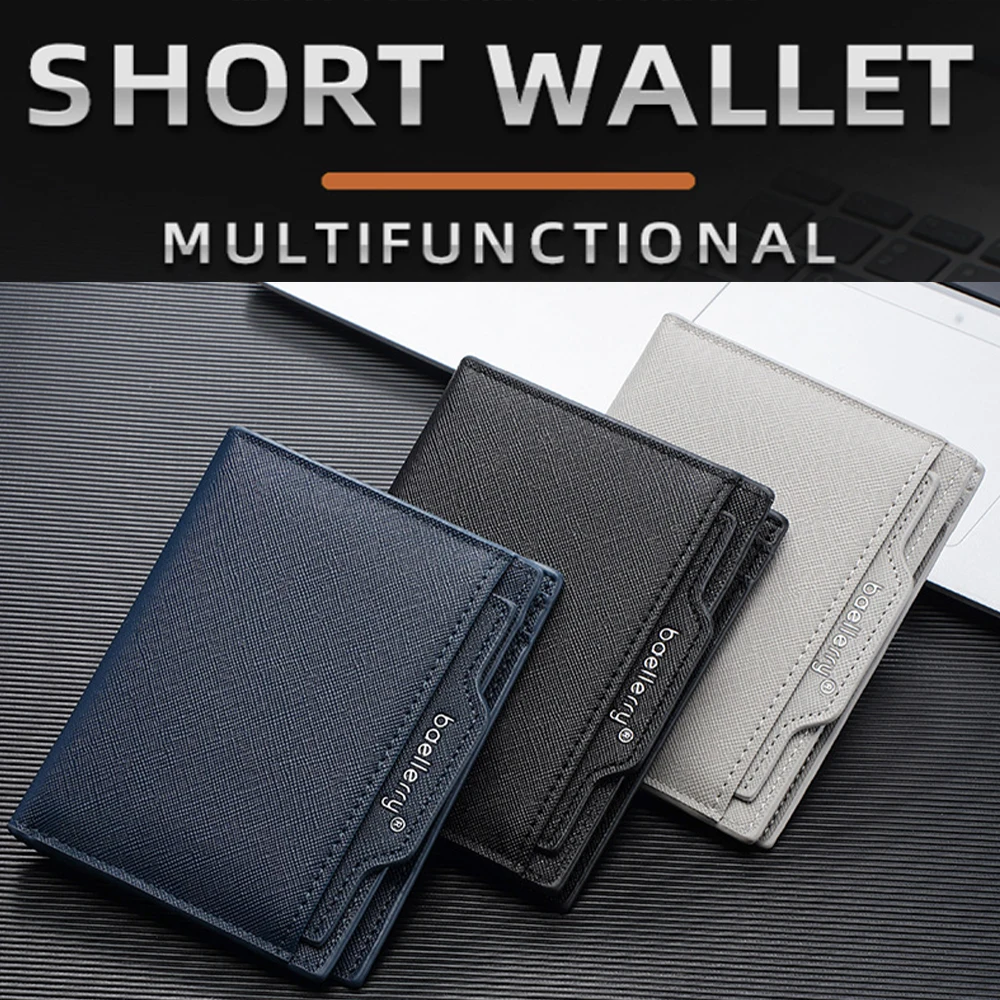 Baellerry Men's Ultra-Thin Short Wallet with 8 Card Slots + 1 Bill Compartment + 2 Sd Card Slots, Built-In Zipper Coin Pocket