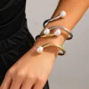 DIEZI Exaggerated Chunky Cuff Wide Bangles Punk Geometric Imitation Pearl Gold Color Heavy Metal Bangles For Women Men Bracelets 6
