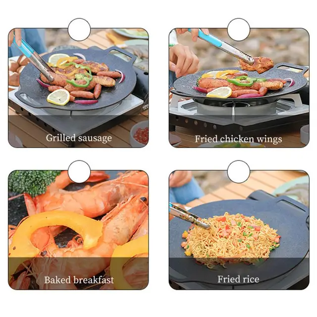 Grill Pan Koreai Kerek Nem Tapadós Barbecue Tányér Kültéri Utazási Kemping Serpenyő Serpenyőben Kiegészítők - Image 5