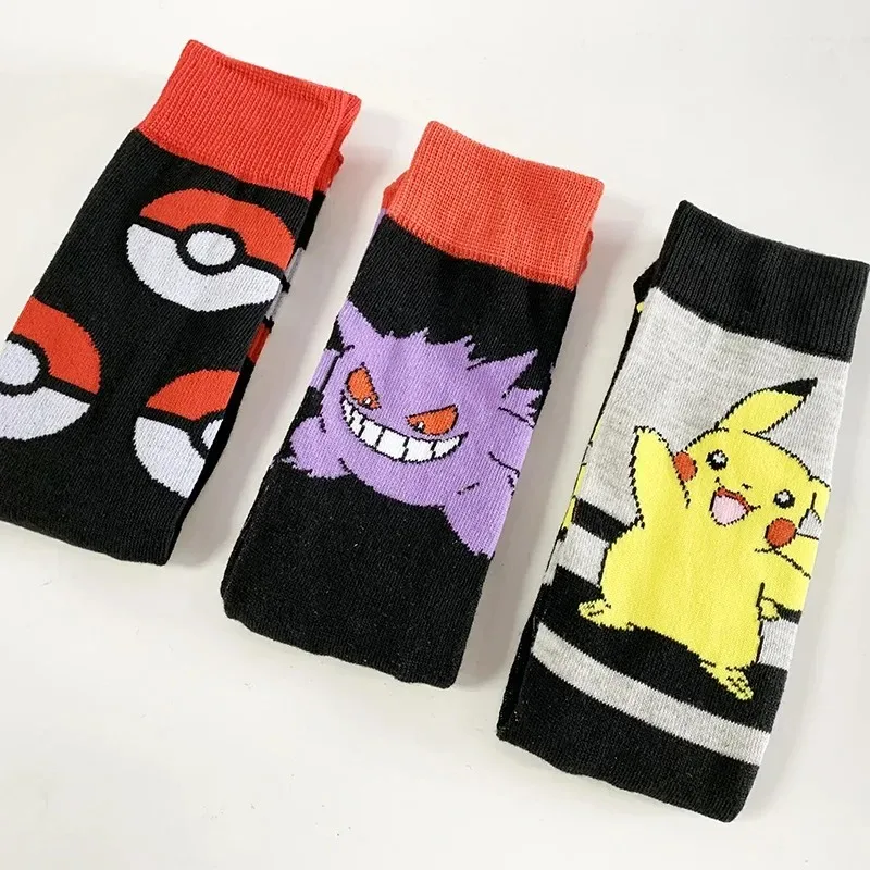Pokemon Anime Series Medium Socks Cartoon Pikachu Gengar Eevee Cute Trend Long Socks Sweat Absorption Odorproof Children Gifts