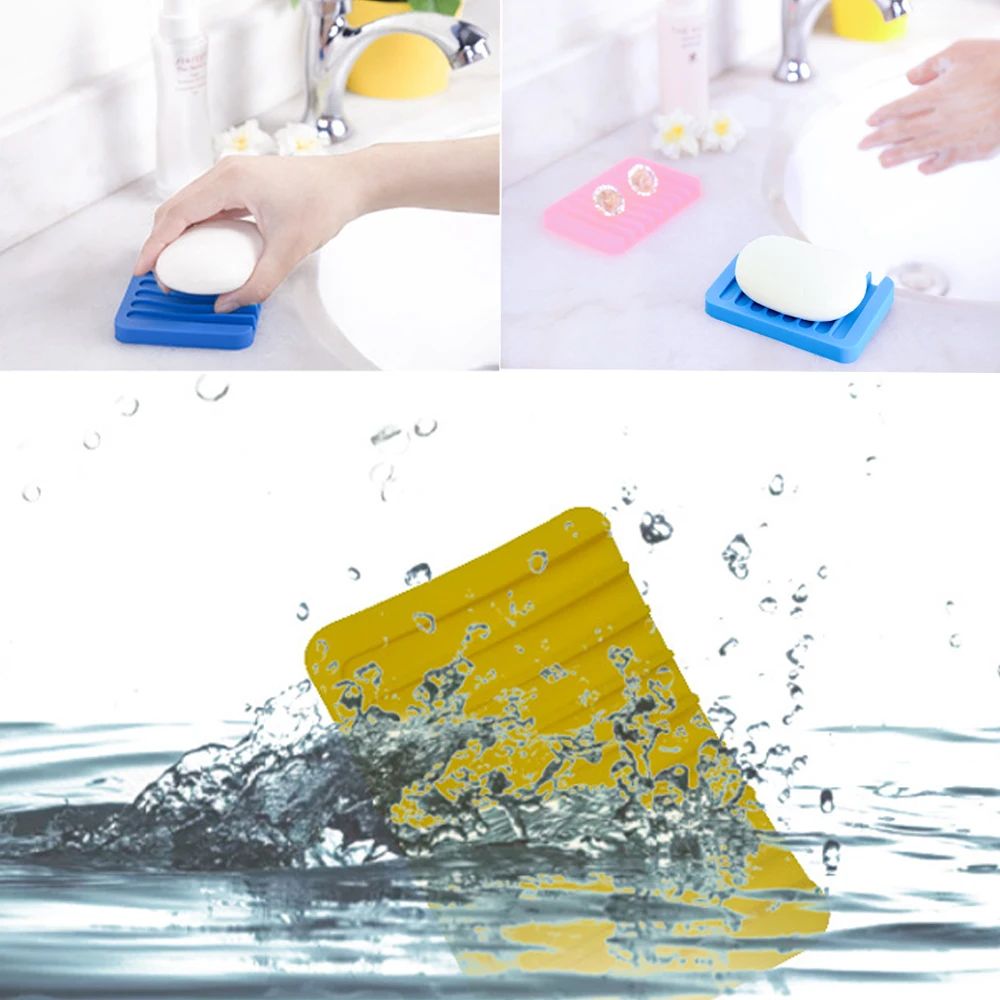 Silicone Bathroom Soap Dish with Drain Water Soap Container