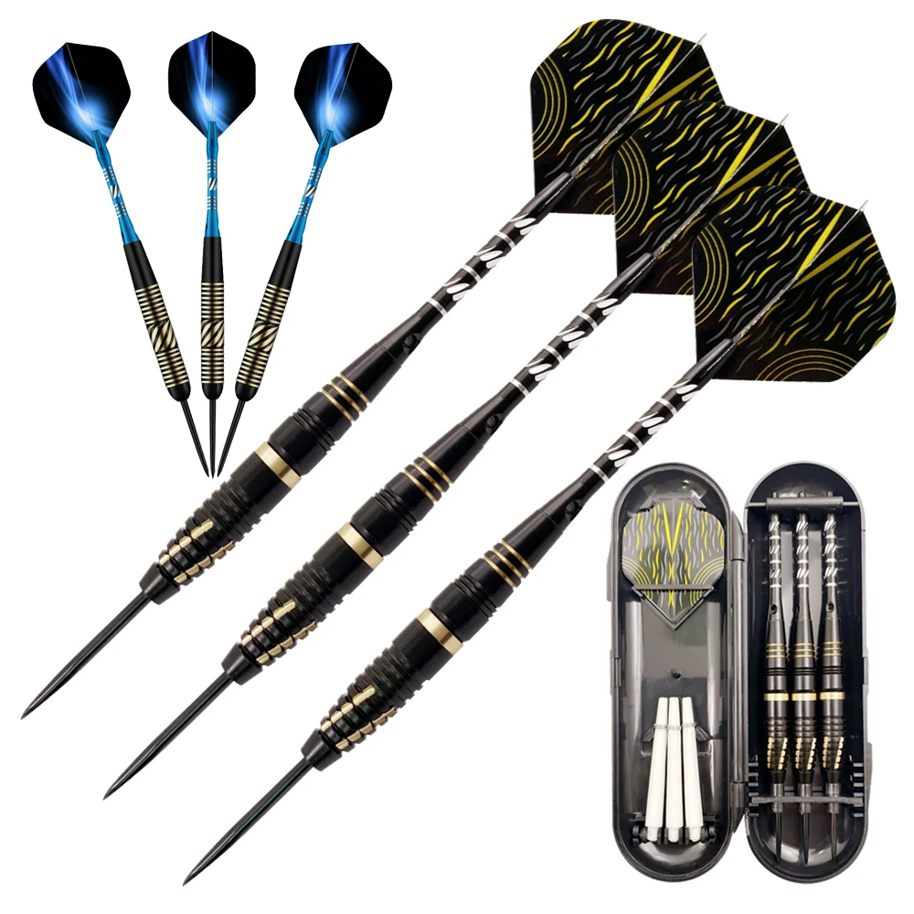 Professional Hard Darts 24g Brass Barrels Steel Tip Dart Aluminium Carved Shafts PET Flights 3PCS Boxed House Friends Party Toys