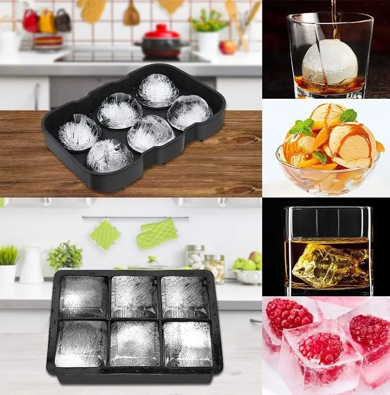 Ice Cube Mold Silicone Ice Cube Trays Ice Ball Maker Large Square Mold BPA Free Whiskey Cocktail Reusable Freezer Container with Lids Drinks ice cube mold