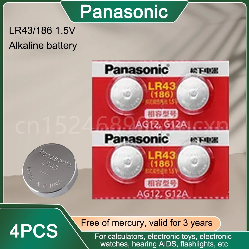  파나소닉 동전 시계 장난감 원격 배터리, 1.5V AG12 LR43 SR43 186 386 LR1142 AG 12 단추 배터리 SR43W SR1142 셀, 4 개 
