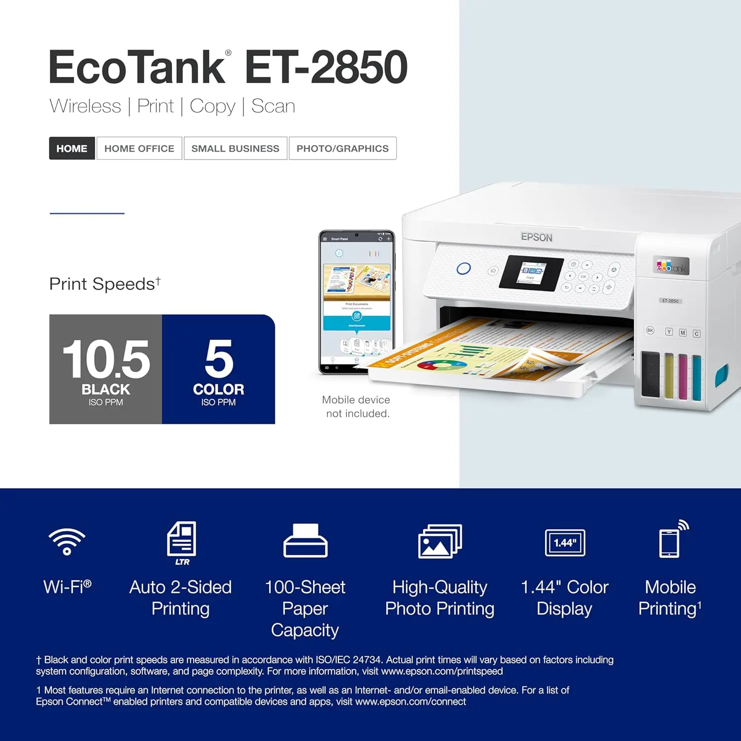 EcoTank ET-2850 Wireless Color All-in-One Cartridge-Free Supertank Printer , Copy and Auto 2-Sided Printing - White, Medium 4