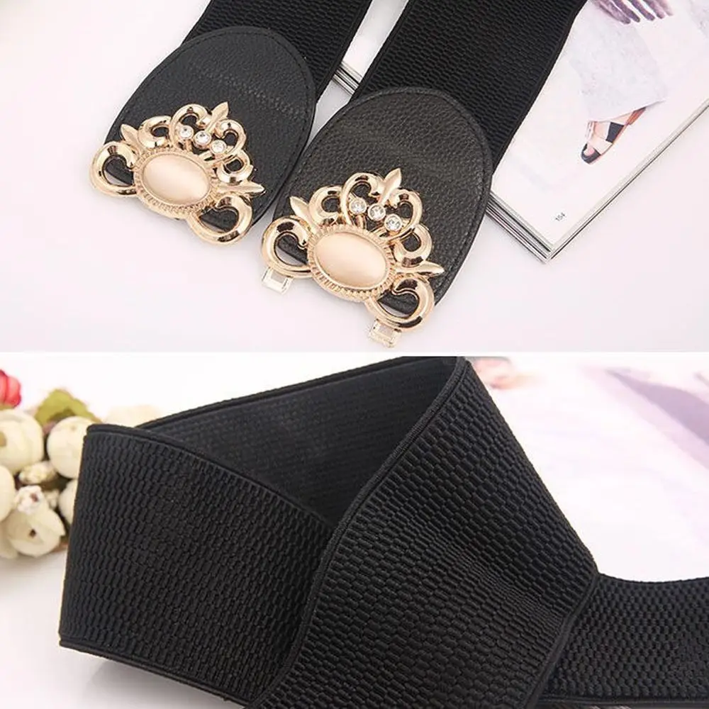 Women Elastic Stretch Ladies Dress Cummerbund Wide Elastic Waist Belt Wild Skirt Bands Retro Buckle Waistband