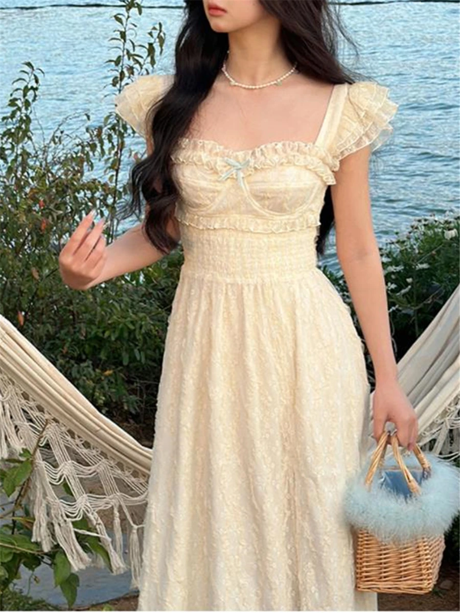 

Midi Dress Women 2023 New Summer Vintage Elegant Sweet Party Vestidos Fairy Korean Dresses Evening Fashion Robe Female Clothes