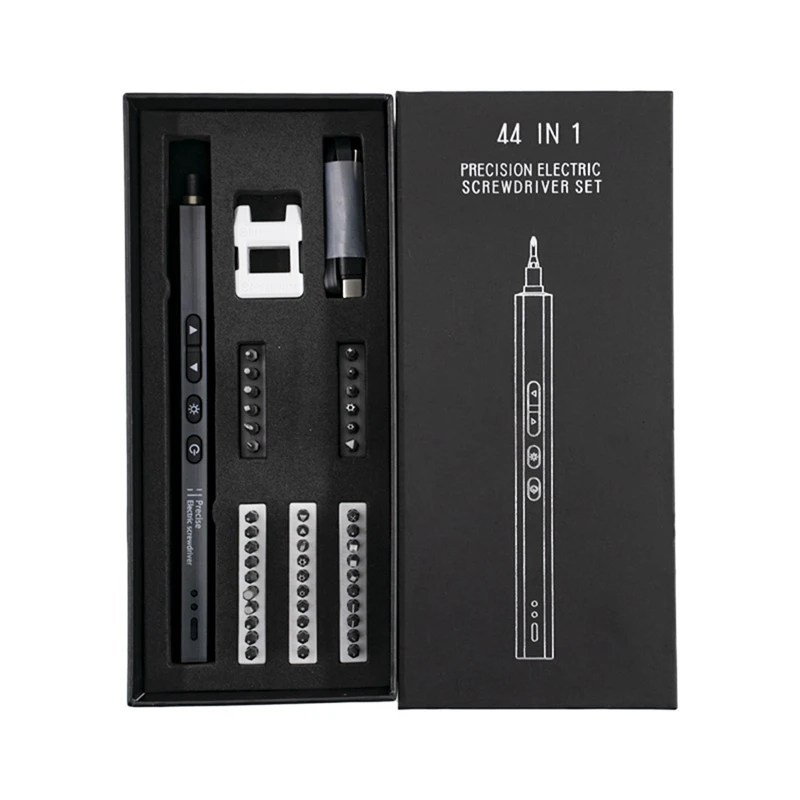 

1Set 44-In-1 Small Precision Electric Screwdriver Set Rechargeable Screwdriver Set Steel + Aluminum Alloy With LED Lamp