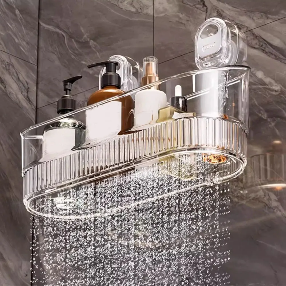 Glacier Pattern Bathroom Shelf Suction Cup Wall Mount Corner Storage Shelves Shampoo Holder Cosmetic Rack Shower Drain Basket Ba 4
