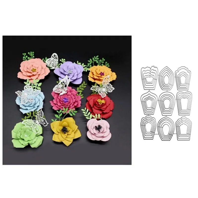 

Die Cuts 9PCS Rose Flower Metal Cutting Dies for DIY Scrapbooking Album Cards Making DIY Crafts Embossing Foldr Stencil Template